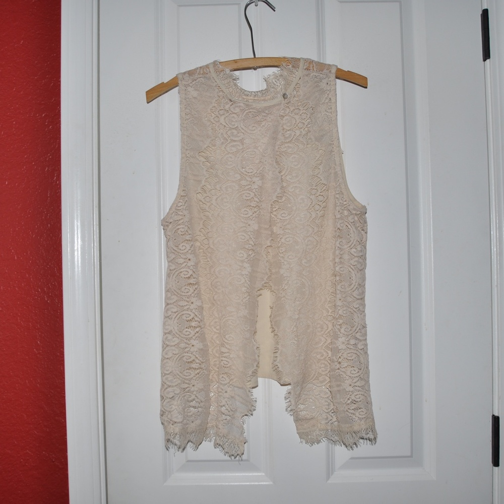 NEW Natural Lace Open-Back Tank Top Blouse [D6] - Picture 6 of 8